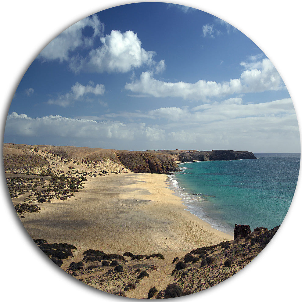 Bright Seashore With Blue Waters, Seashore Disc Metal Artwork, 23"