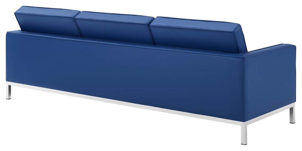Tufted Loveseat and Sofa Set, Faux Leather, Silver Blue Navy, Modern, Lounge
