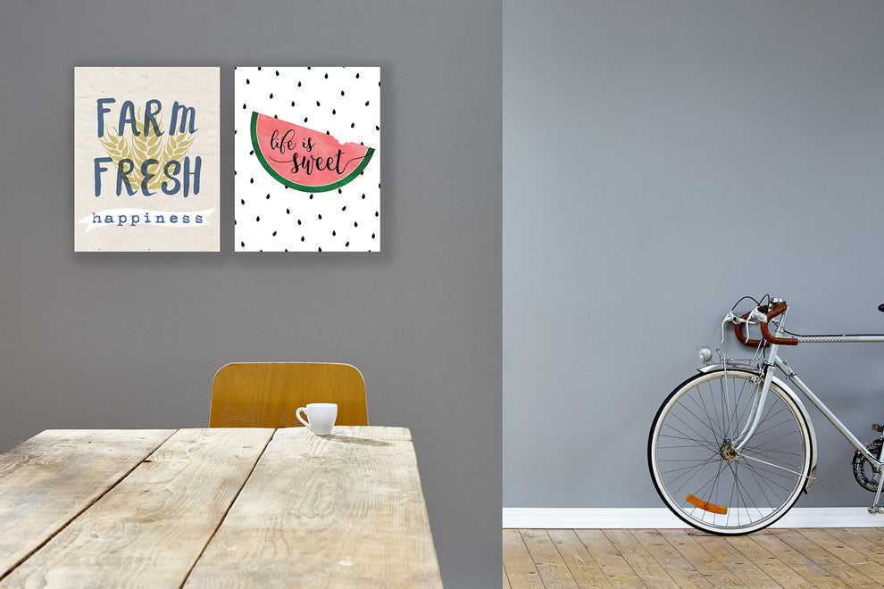"Farm Fresh Happiness Wheat Typography" 16x20, Stretched Canvas Wall Art