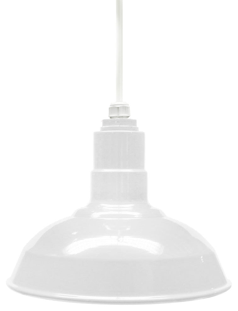 12" Steel Farmhouse Style Pendant Light, El Segundo, White, White Cord