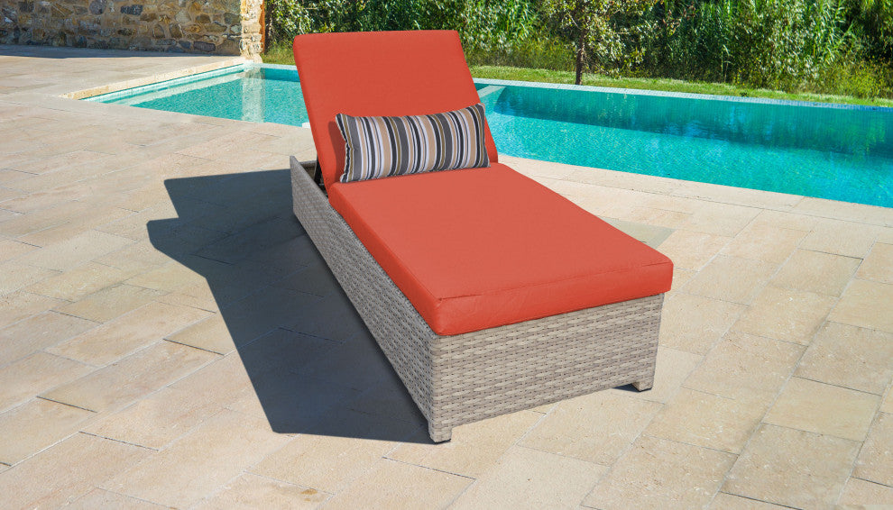 Fairmont Wheeled Chaise Outdoor Wicker Patio Furniture in Tangerine