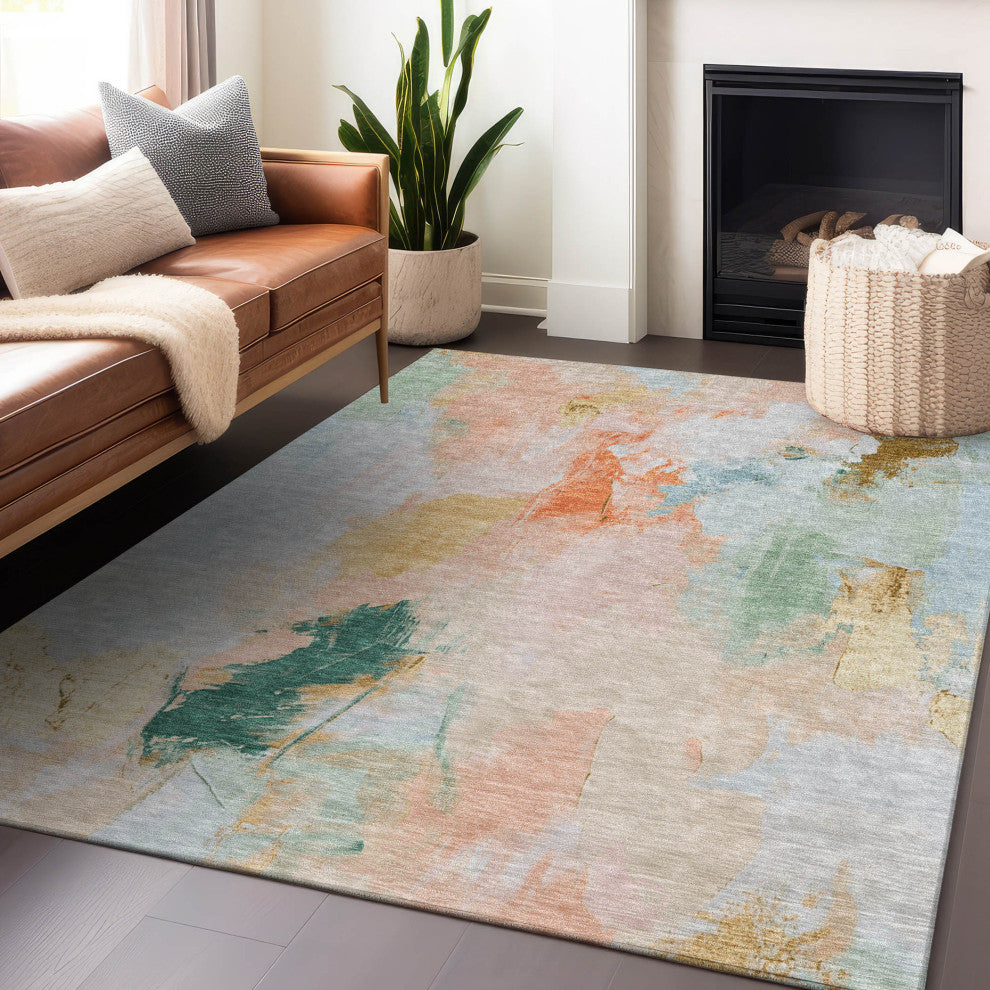 Machine Washable Indoor/Outdoor Chantille ACN1914 Peach 3' x 5' Rug