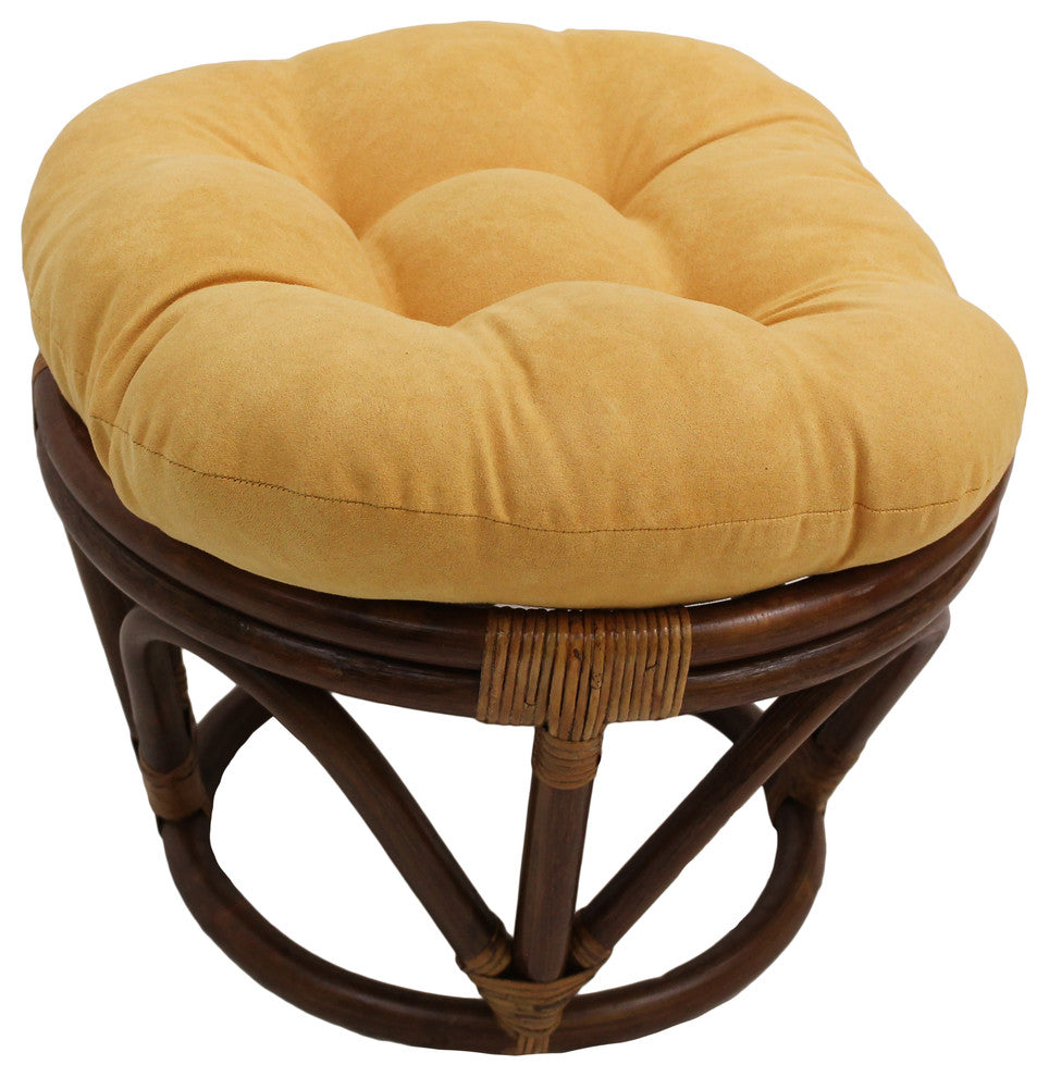 18" Round Solid Micro Suede Tufted Footstool Cushion, Lemon