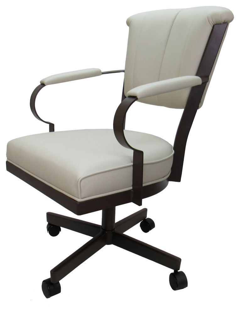 Set of 4, Miami Swivel Metal Caster Chairs, Reading Base, Beige Vinyl, Brown