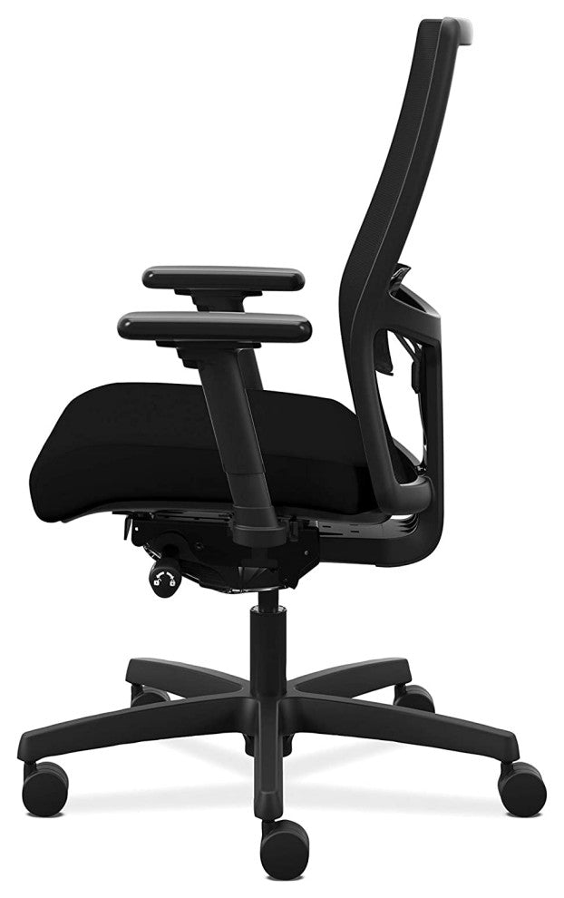 Modern Office Chair, Padded Seat With Mesh Backrest and Adjustable Arms, Black
