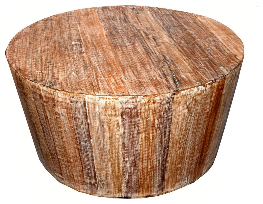 Rustic Reclaimed Solid Wood Handmade 36" Round Tapered Sides Barrel Coffee Table