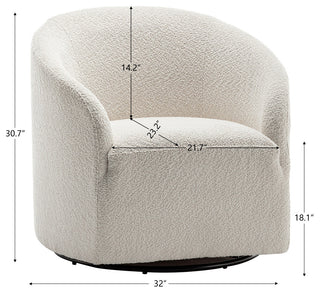 32" Wide Boucle Upholstered Swivel Barrel Chair, White