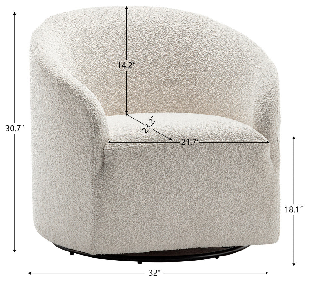 32" Wide Boucle Upholstered Swivel Barrel Chair, White