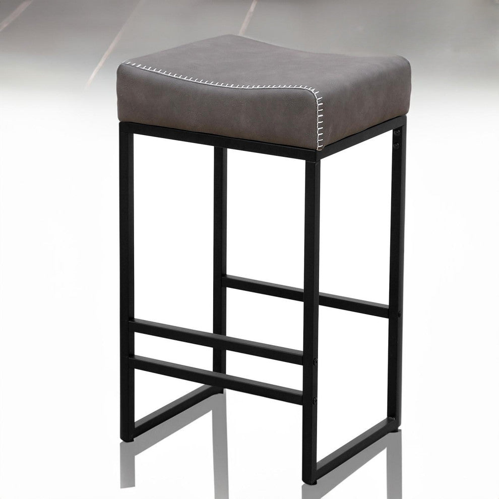 16.54" Gray Backless Metal Barstools With PU Upholstered, Set of 2