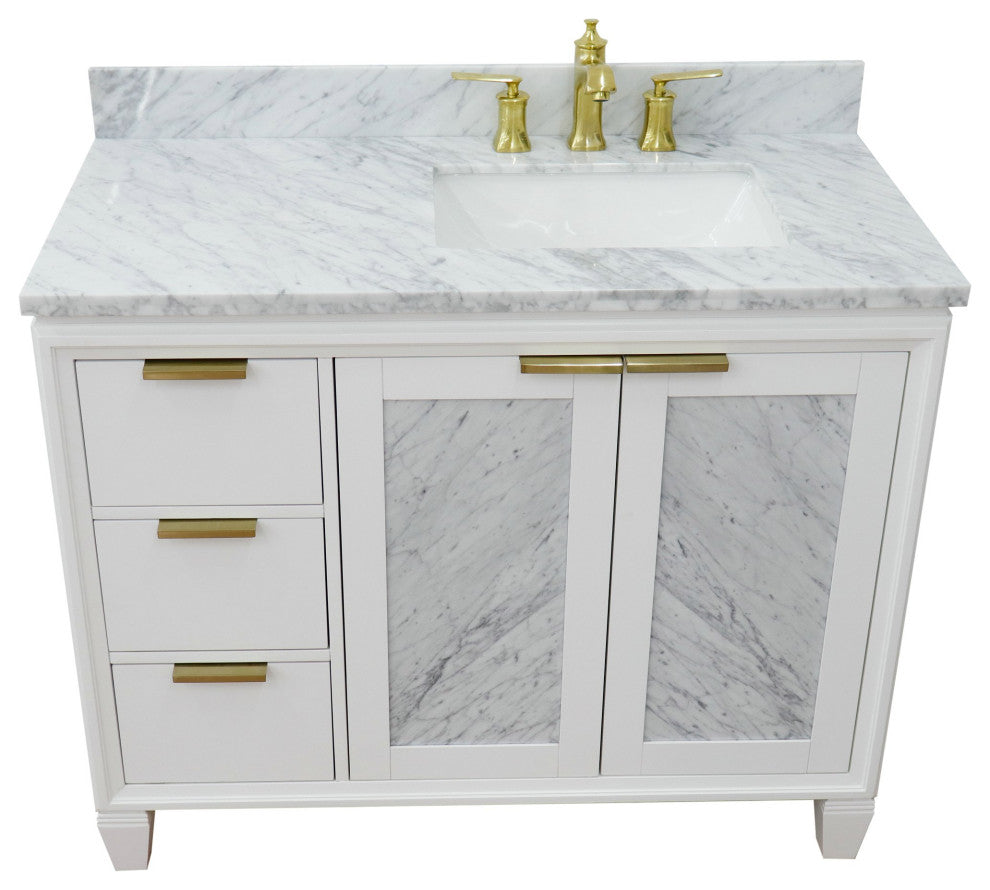 43" Single Vanity, White Finish With White Carrara