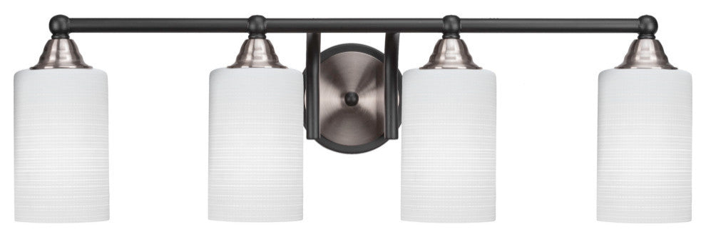 Paramount 4-Light Bath Bar, Matte Black & Brushed Nickel, 4" White Matrix Glass