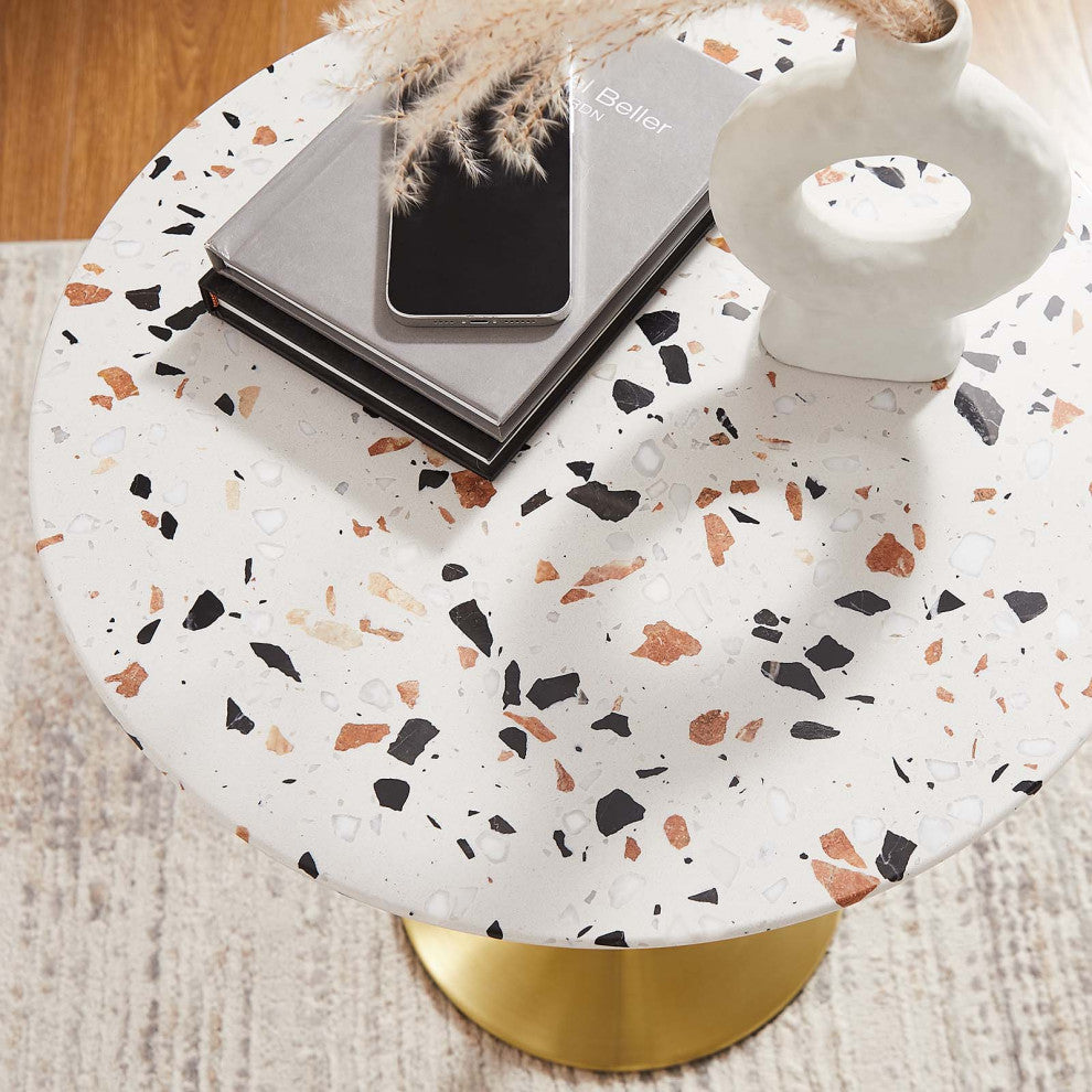Lippa 20" Round Terrazzo Side Table, Gold Terrazzo