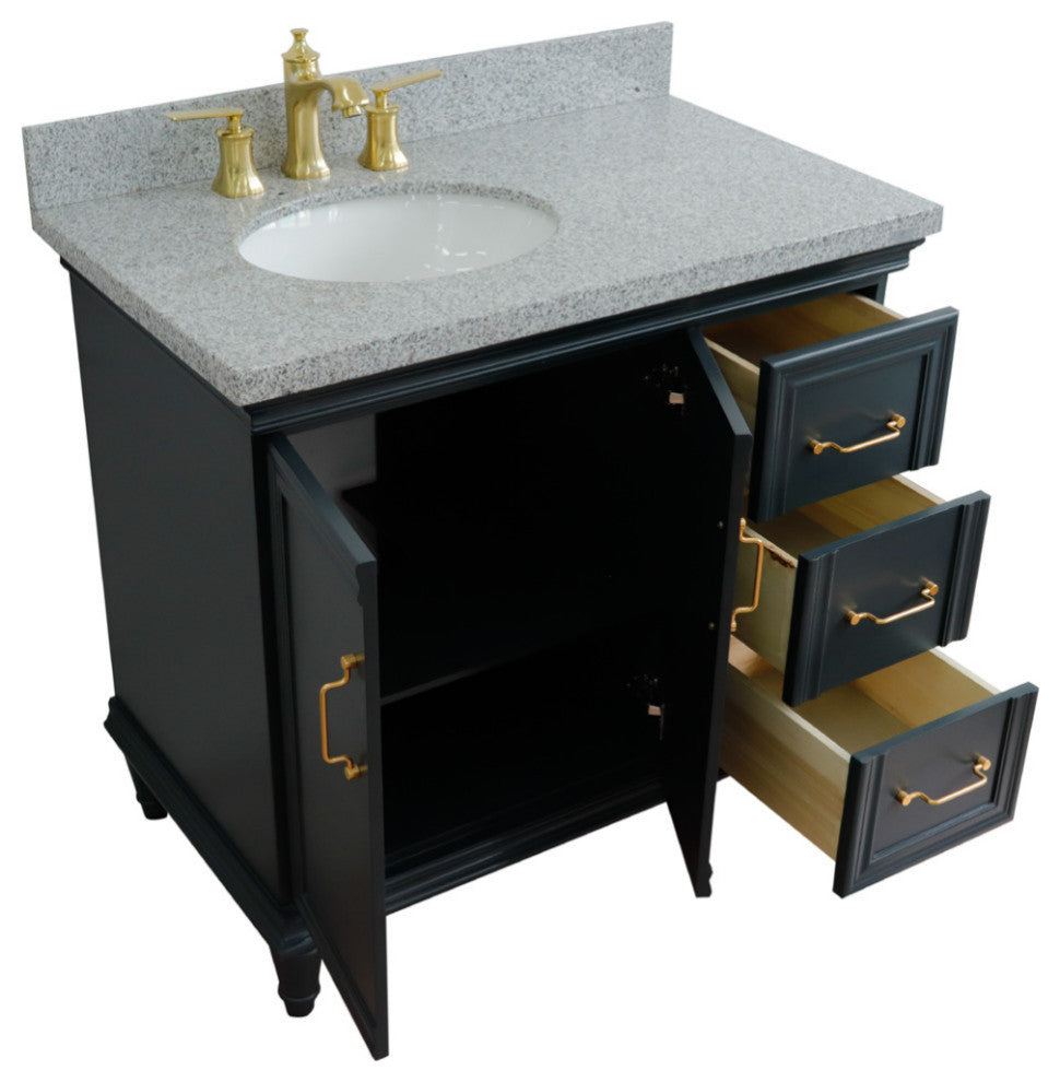 37" Single Vanity, Dark Gray Finish With Gray Granite