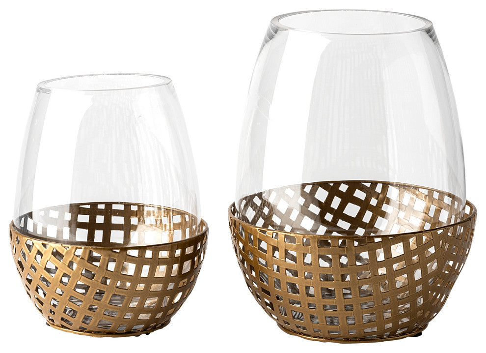 Reena I Small Gold Woven Metal Base Table Candle Holder