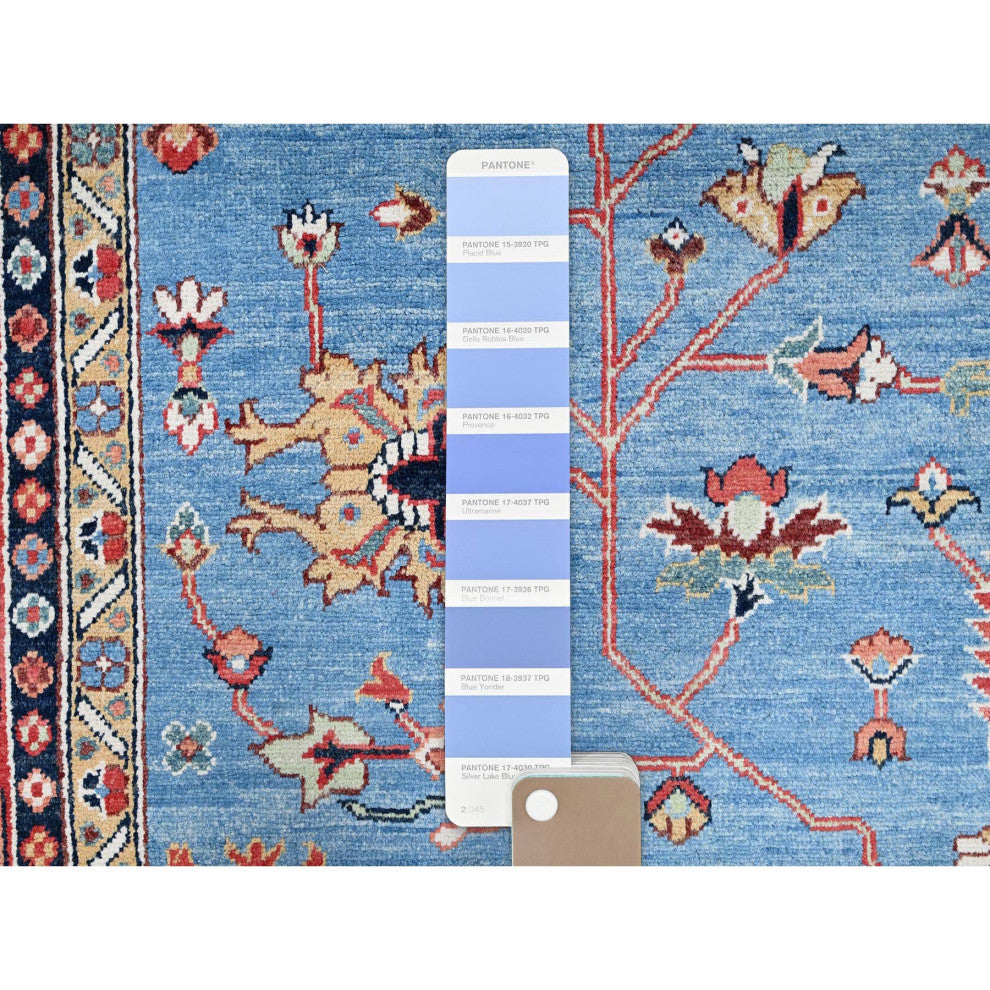 Blue, Extra Soft Wool, Afghan Peshawar, Hand Knotted, Oriental Rug, 9'x11'6"