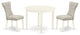 3Pc Dinette Set, Round Table, 2 Kitchen Chairs, Linen White