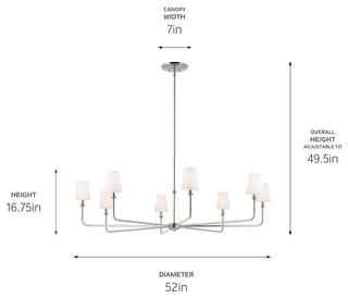Pallas 52" XL 8-Light Round Chandelier With White Linen Shade, Polished Nickel