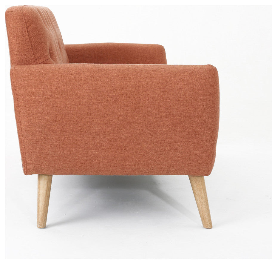 GDF Studio Eunice Petite Mid Century Modern Tufted Fabric Sofa, Burnt Orange