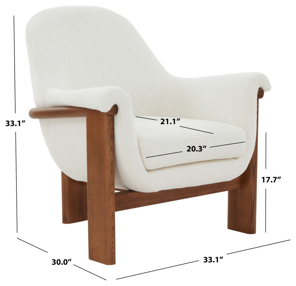 Safavieh Couture Sylvana Boucle Accent Chair, Ivory/Walnut