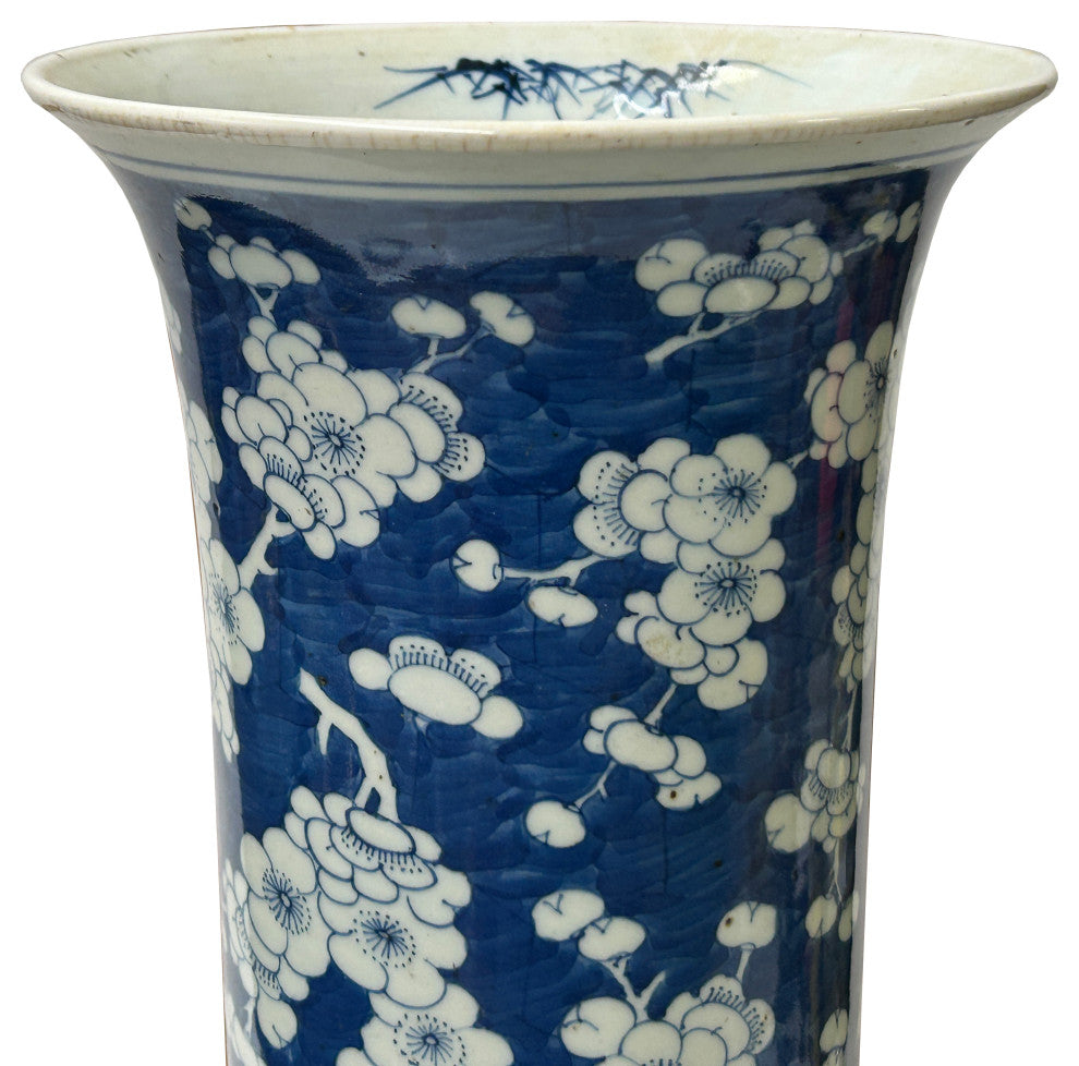 Vintage Chinese Blue White Blossom Wide Mouth Column Porcelain Vase Hws4329