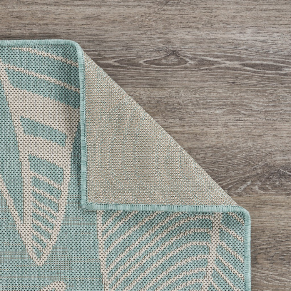 8" x 10" Teal Leaves Indoor Outdoor Area Rug