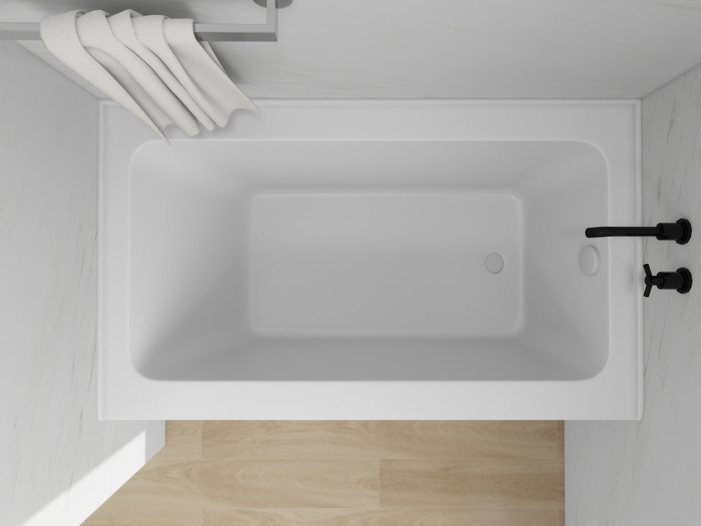Vanity Art Alcove Soaking Acrylic Bathtub, Pure White, 54"x32", Right