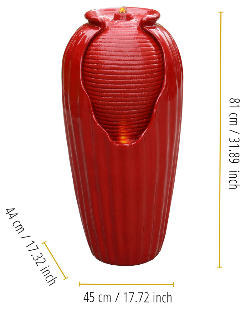 32" Glazed Floor Fountain with LED Light, Red