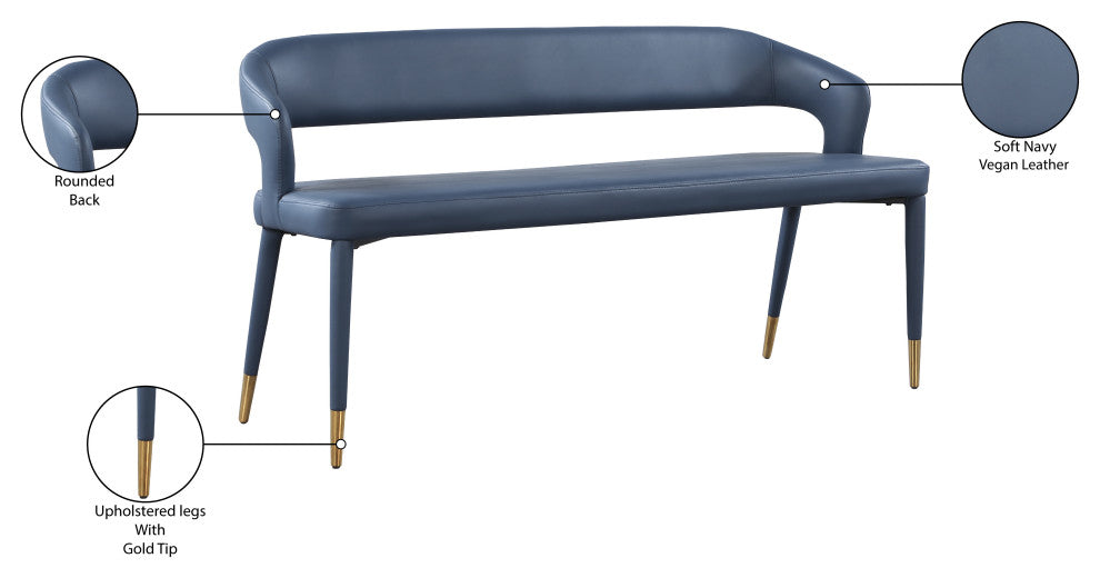 Destiny Upholstered Bench, Navy, Vegan Leather