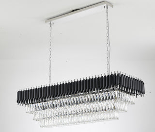 14-Light Black And Chrome Chandelier With Clear Hanging Crystal