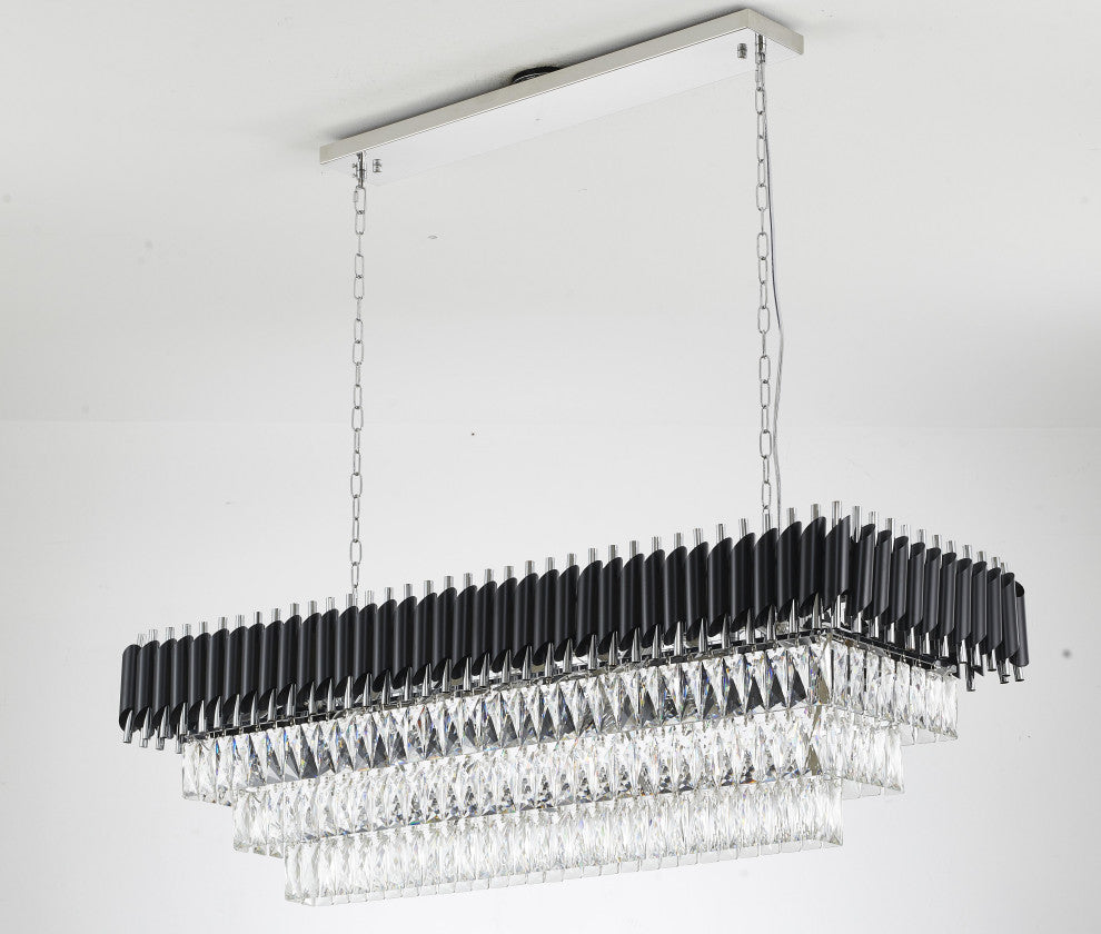 14-Light Black And Chrome Chandelier With Clear Hanging Crystal
