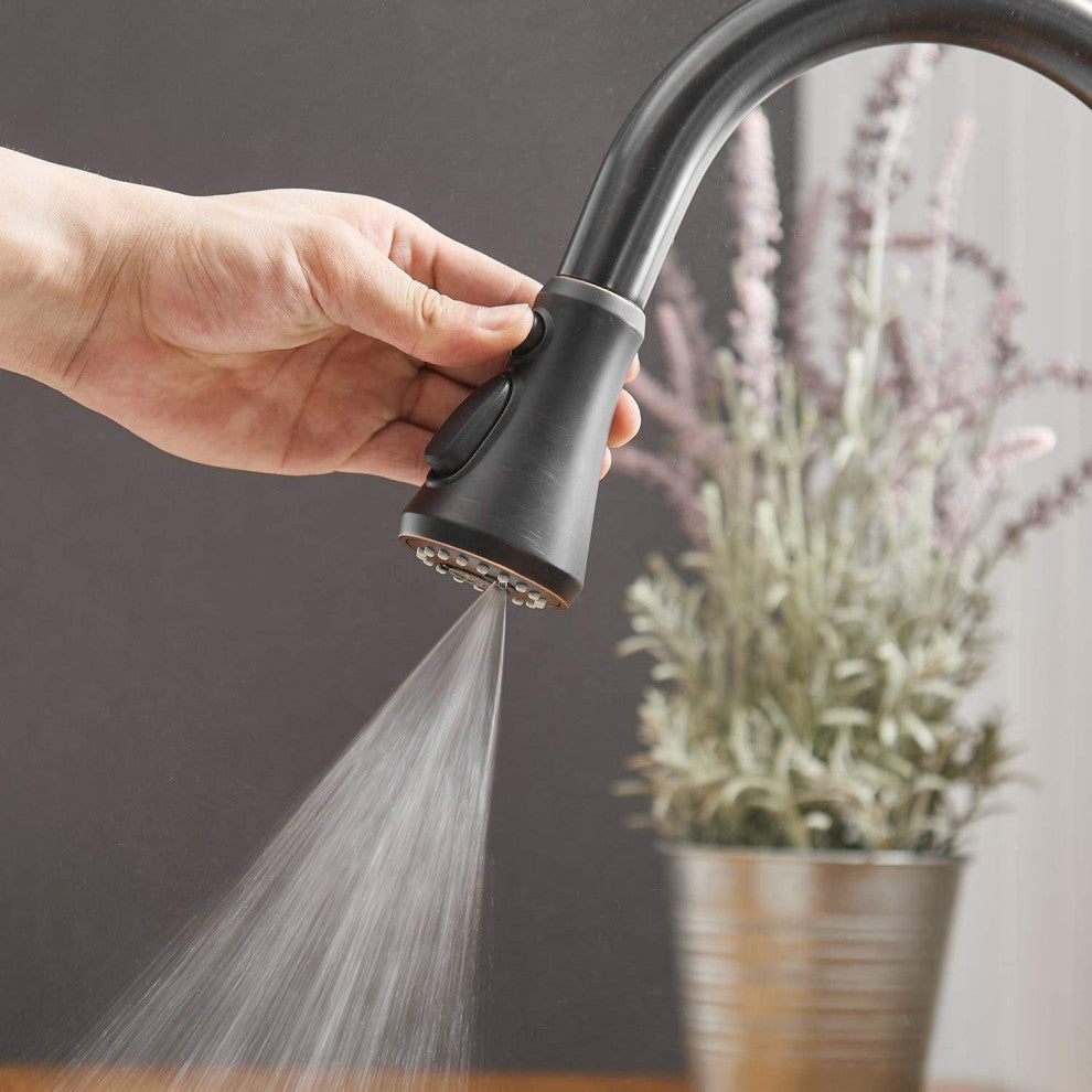 Wellfor Single Level Stainless Steel Kitchen Faucet With Pull Down Spray, Oil Rubbed Bronze