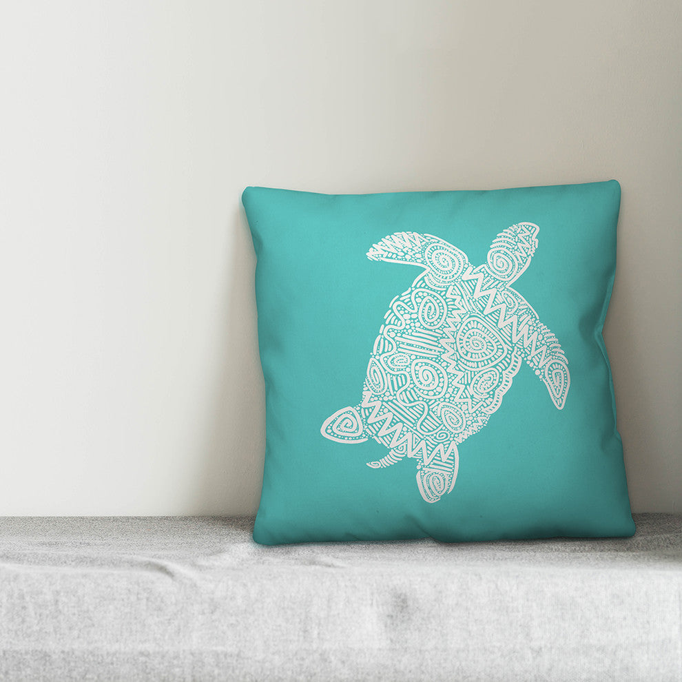 Sea Turtle Drawing 16x16 Throw Pillow Cover
