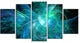 Blue on Black Fractal Illustration, Abstract Canvas Art Print, 60"x32", 5 Panels