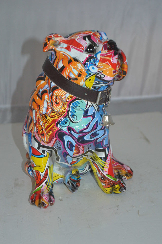 Modern Tie Dye Bulldog made of Resin -  Size: 9"L x 8"W x 12"H.