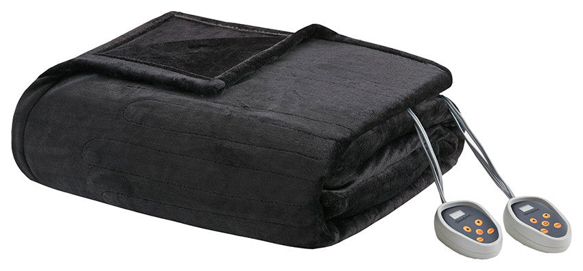 Beautyrest Heated Plush Heated Plush Blanket, Black