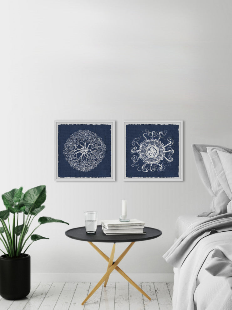Sea Anemone on Indigo II Diptych, 64"x32"