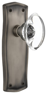 Prairie Plate Passage Oval Clear Crystal Glass Door Knob, Antique Pewter