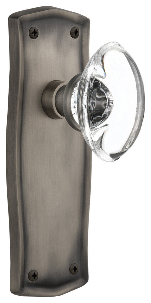 Prairie Plate Passage Oval Clear Crystal Glass Door Knob, Antique Pewter
