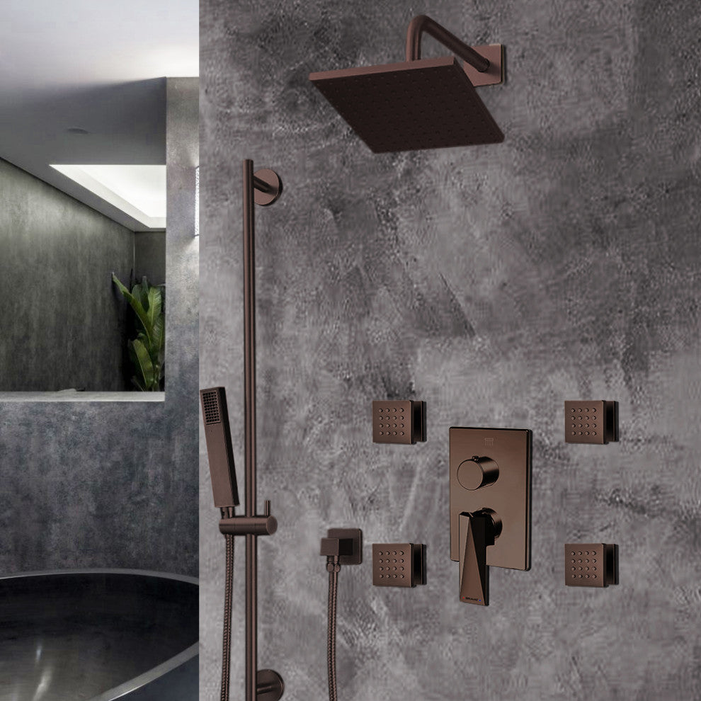 Bravat Light Oil Rubbed Bronze Square Shower Set, Valve Mixer 3-Way Concealed