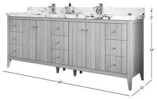 Atlanta Oak 84" Double Sink Bath Vanity, White 2" Calacatta Black