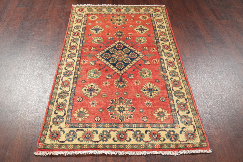 Hand Made Kazak Oriental Faded Traditional Pakistani Area Rug, Orange, 3x5