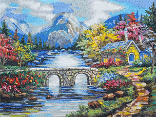 Marble Mosaic Murals, House on River, 46"x61"