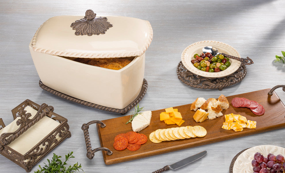 Cream Stoneware Acanthus Bread Box