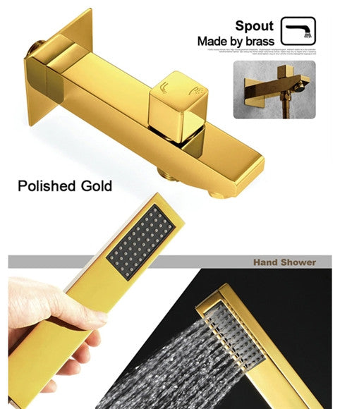 LED Musical Shower System, Hand Shower, Polished Gold A - Remote Control Light