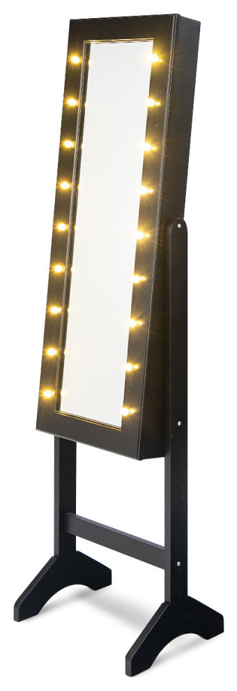 Costway Mirrored Jewelry Cabinet Organizer Free Standing w/ 18 LED lights Black