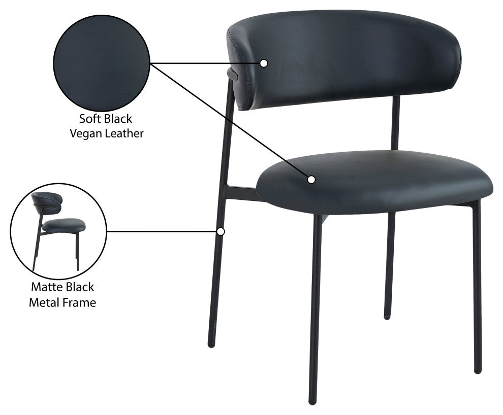 Lupita Vegan Leather Dining Chair, Set of 2, Black, Matte Black Finish