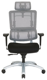 Vertical Gray Mesh Back Chair With Silver Base and Black Coal Seat With Headrest