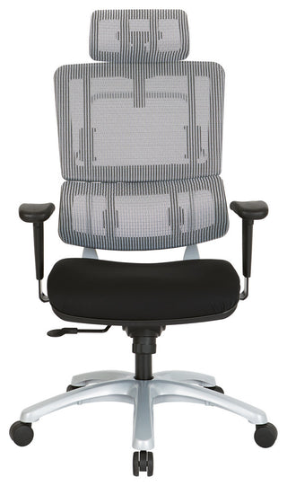 Vertical Gray Mesh Back Chair With Silver Base and Black Coal Seat With Headrest
