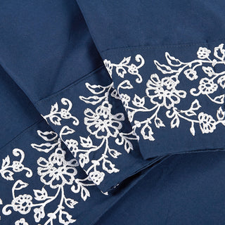 Serenta Lei Embroidered 4 Piece Bed Sheet Set, Navy Blue, King