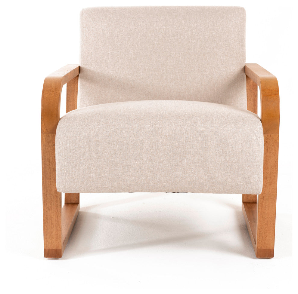 Modrest Sada Mid-Century Modern Beige Linen + Chestnut Accent Chair